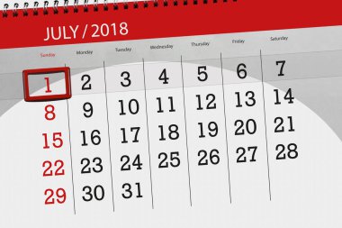 Ayın son günü haftanın Pazar, 2018 1 Temmuz için Takvim Planlayıcısı