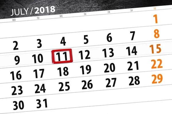 Kuukauden kalenterisuunnittelija, viikonpäivä, keskiviikko, 2018 heinäkuu 11 — kuvapankkivalokuva