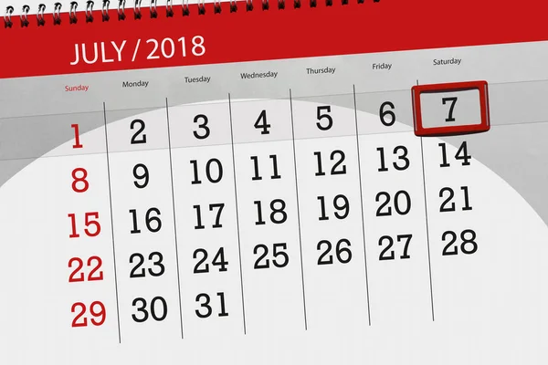 Ayın son günü haftanın, Cumartesi, 2018 7 Temmuz için Takvim Planlayıcısı
