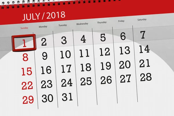 Ayın son günü haftanın Pazar, 2018 1 Temmuz için Takvim Planlayıcısı