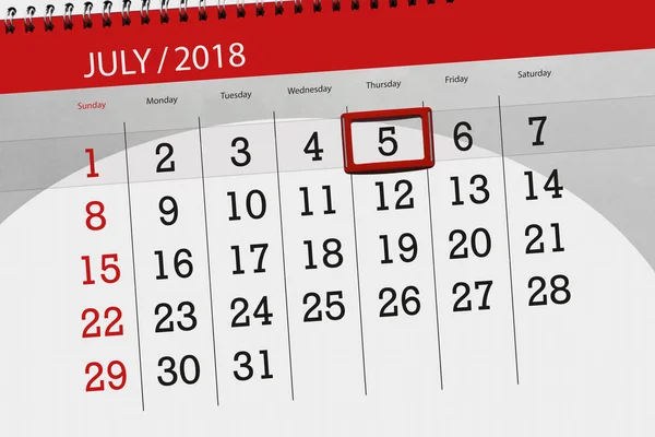Ayın son günü hafta, Perşembe, 2018 5 Temmuz için Takvim Planlayıcısı