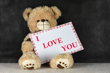 Ayı Teddy bir kalp şeklinde çerçeve ile Sevgililer Günü'nde seni seviyor