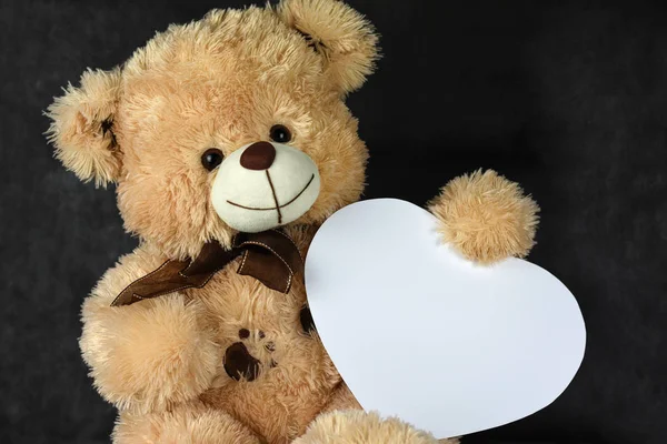 Bear Teddy with a heart shaped frame loves you on Valentine's Day Stock Picture
