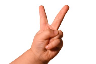 İzole küçük bebek el farklı hareketleri beyaz bir arka plan üzerinde gösterir.
