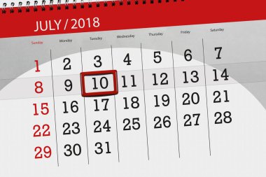 Ayın son günü haftanın Salı, 2018 10 Temmuz için Takvim Planlayıcısı