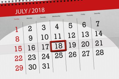 Ayın son günü haftanın Çarşamba, 2018 18 Temmuz için Takvim Planlayıcısı