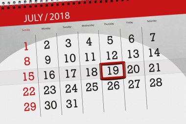 Ayın son günü hafta, Perşembe, 2018 19 Temmuz için Takvim Planlayıcısı