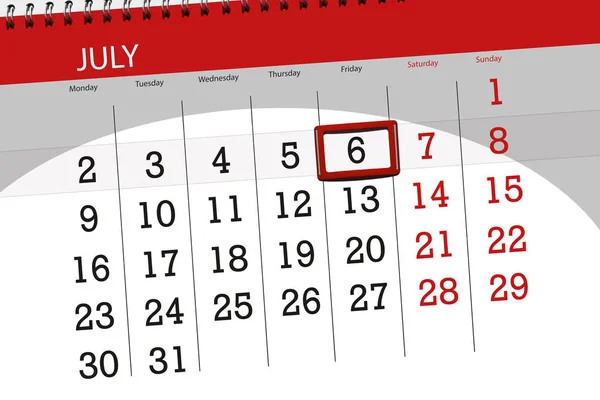 Planner kalendarz na miesiąc, dni tygodnia, w piątek, 6 lipca 2018 — Zdjęcie stockowe