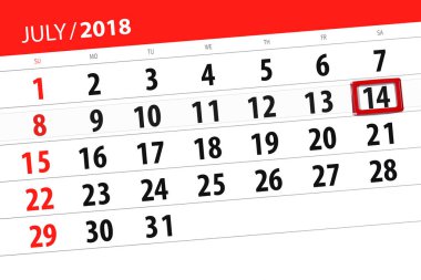 Ayın son günü haftanın, Cumartesi, 2018 14 Temmuz için Takvim Planlayıcısı