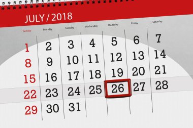 Ayın son günü hafta, Perşembe, 2018 26 Temmuz için Takvim Planlayıcısı