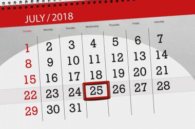 Ayın son günü haftanın Çarşamba, 2018 25 Temmuz için Takvim Planlayıcısı