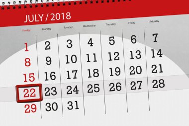 Ayın son günü haftanın Pazar, 2018 22 Temmuz için Takvim Planlayıcısı