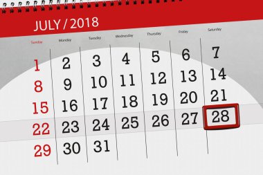 Ayın son günü haftanın, Cumartesi, 2018 28 Temmuz için Takvim Planlayıcısı