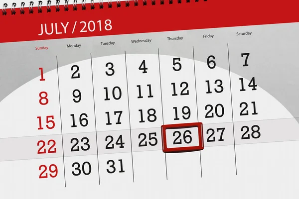 Ayın son günü hafta, Perşembe, 2018 26 Temmuz için Takvim Planlayıcısı