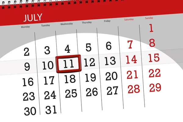 Kalendář planner pro měsíc, termín den v týdnu, středa, 11 července 2018 — Stock fotografie