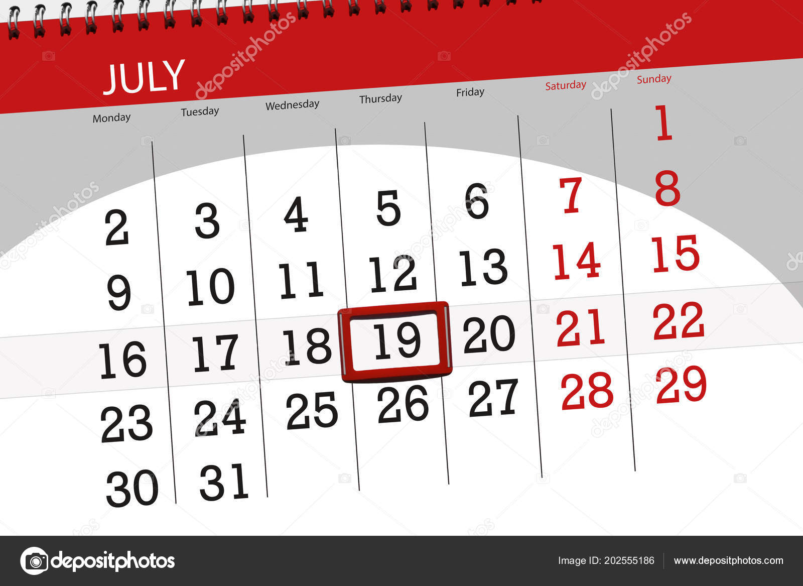 Calendar planner for the month, deadline day of the week, thursday