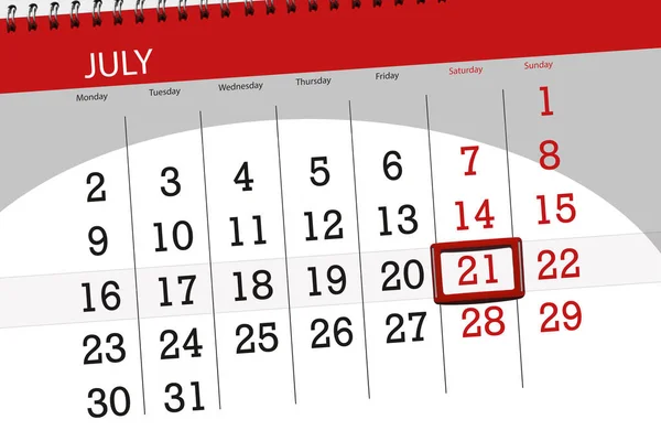 Planner kalendarz na miesiąc, dni tygodnia, Sobota, 21 lipca 2018 — Zdjęcie stockowe