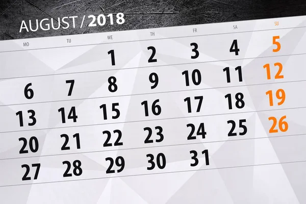 달, 주, 8 월 2018의 마감 날에 대 한 일정 계획 — 스톡 사진