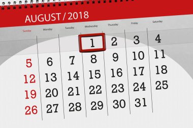 Ayın son günü Çarşamba hafta, 2018 Ağustos 1, Takvim Planlayıcısı