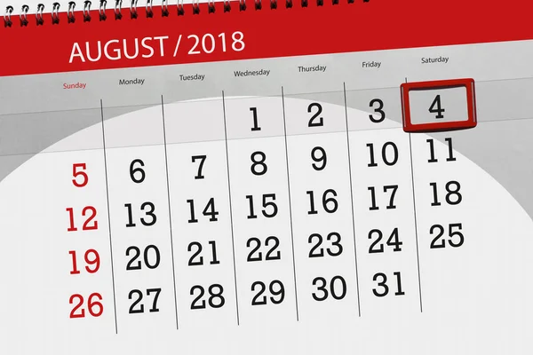 Takvim Planlayıcısı ayın son günü haftanın 2018 Ağustos 4, Cumartesi