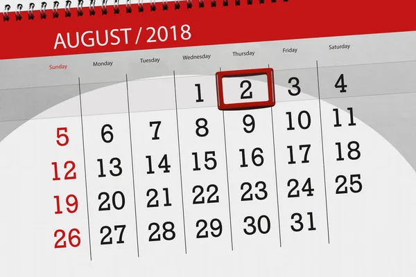 Takvim Planlayıcısı ayın son günü Perşembe hafta, 2018 Ağustos 2,