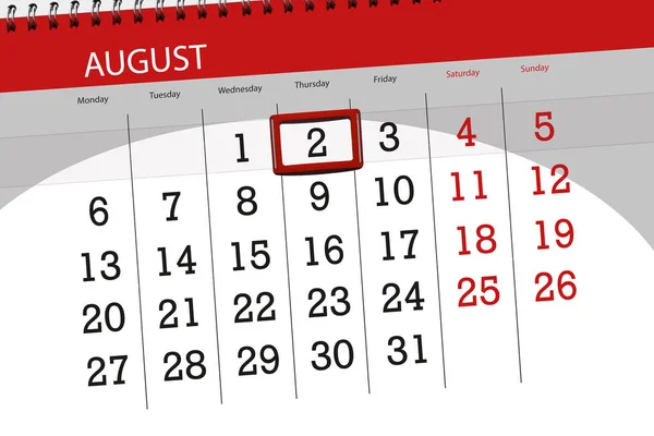 Calendar planner for the month, deadline day of the week, 2018 august 2, Thursday — Stock Photo, Image