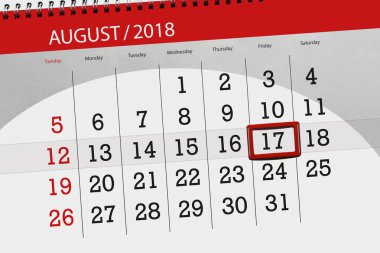 Takvim Planlayıcısı ayın son günü haftanın 2018 Ağustos, 17, Cuma