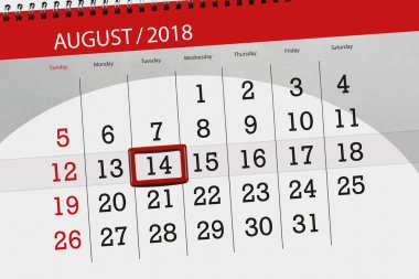 Takvim Planlayıcısı ayın son günü haftanın 2018 Ağustos 14, Salı