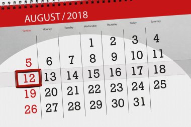 Takvim Planlayıcısı ayın son günü haftanın 2018 Ağustos, 12, Pazar