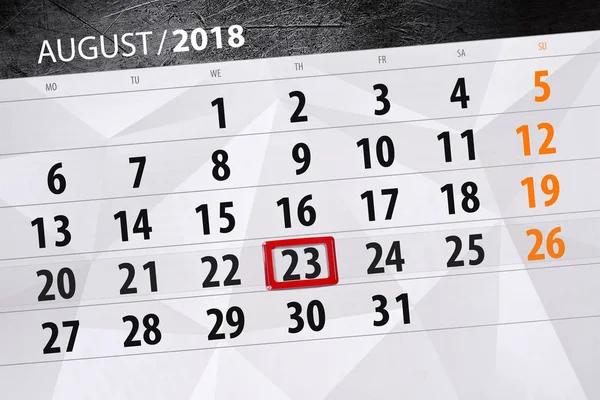 달, 주, 8 월, 2018의 마감 날에 대 한 일정 도우미 23, 목요일 — 스톡 사진
