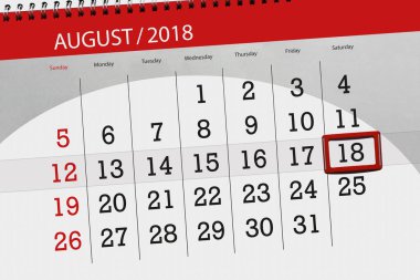 Takvim Planlayıcısı ayın son günü haftanın 2018 Ağustos 18, Cumartesi