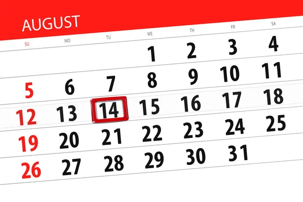 Calendrier planificateur pour le mois, date limite de la semaine, 2018 août, 14, mardi — Photo
