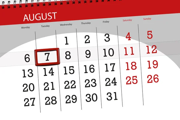 Calendário planejador para o mês, data limite do dia da semana, 2018 agosto, 7, terça-feira — Fotografia de Stock