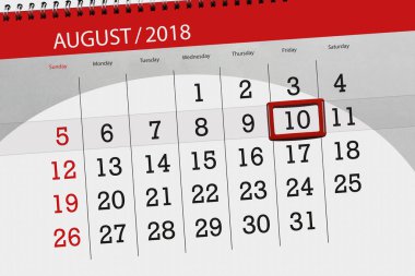 Takvim Planlayıcısı ayın son günü haftanın 2018 Ağustos 10, Cuma