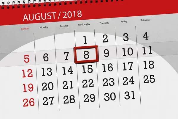 Calendrier planificateur pour le mois, date limite de la semaine, 2018 août, 8, mercredi — Photo