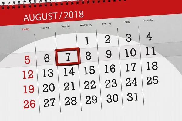 Calendrier planificateur pour le mois, date limite de la semaine, 2018 août, 7, mardi — Photo