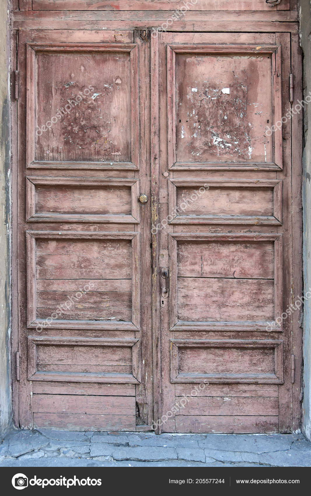 Old Wooden Vintage Door In The Door Frame Stock Photo