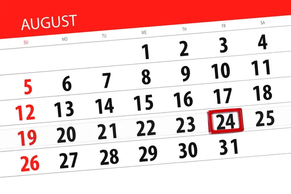 Planificador de calendario para el mes, fecha límite día de la semana, 2018 agosto, 24, viernes — Foto de Stock