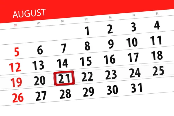 Calendar planner for the month, deadline day of the week, 2018 august, 21, Tuesday — Stock Photo, Image