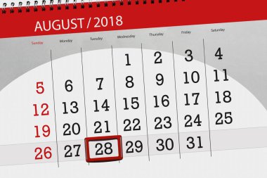 Takvim Planlayıcısı ayın son günü haftanın 2018 Ağustos 28, Salı
