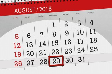 Takvim Planlayıcısı ayın son günü haftanın 2018 Ağustos 29, Çarşamba