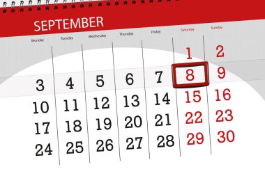 Ayın son günü haftanın 2018, 8 Eylül, Cumartesi için Takvim Planlayıcısı