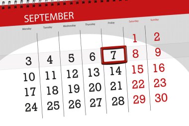 Ayın son günü haftanın 2018, 7 Eylül, Cuma için Takvim Planlayıcısı