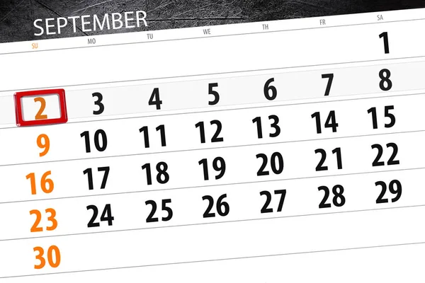 Planificador de calendario para el mes, fecha límite día de la semana, 2018 septiembre, 2, domingo — Foto de Stock