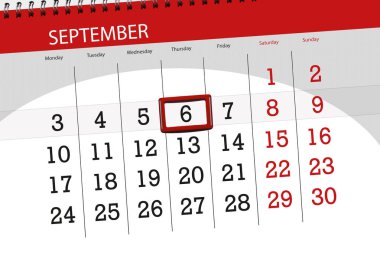 Ay, hafta, 2018, 6 Eylül, Perşembe gününün son tarih için Takvim Planlayıcısı