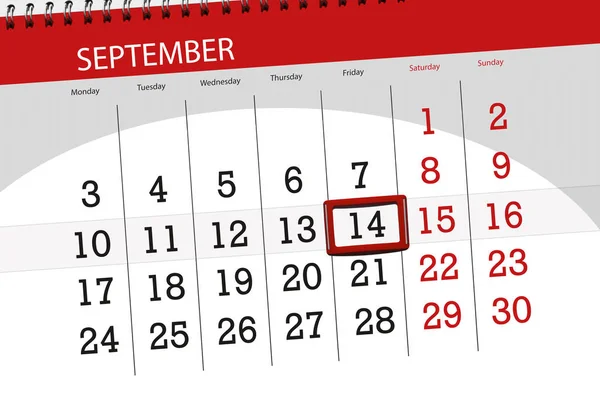 Ayın son günü haftanın 2018, 14 Eylül, Cuma için Takvim Planlayıcısı