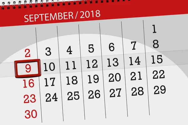 Calendar planner for the month, deadline day of the week, 2018 september, 9, Sunday