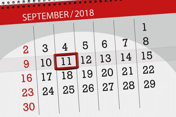 Calendário planejador para o mês, data limite do dia da semana, 2018 setembro, 11, terça-feira — Fotografia de Stock
