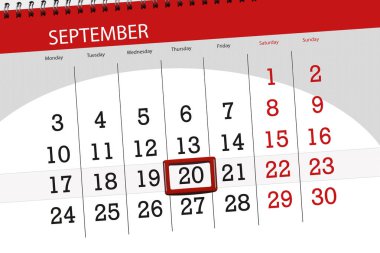 Ay, hafta, 2018, 20 Eylül, Perşembe gününün son tarih için Takvim Planlayıcısı