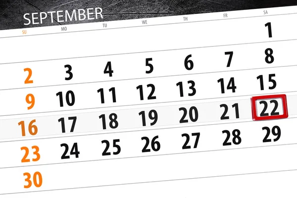 Planificador de calendario para el mes, fecha límite día de la semana, 2018 septiembre, 22, sábado — Foto de Stock